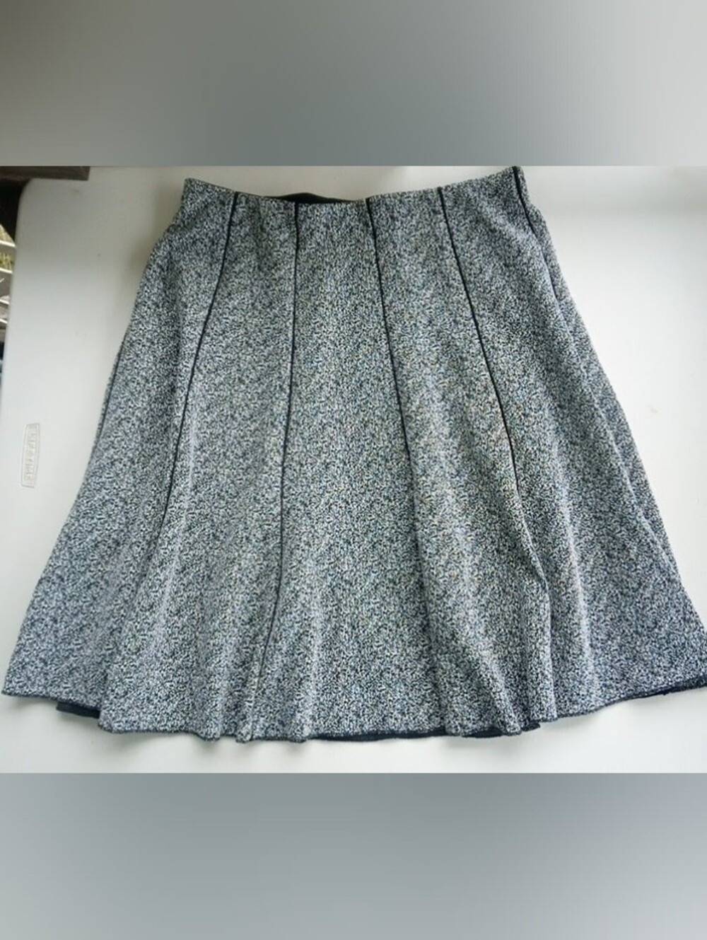 Roz & Ali Size 1X Black White Tweed Print Paneled A-Line Pull On Skirt